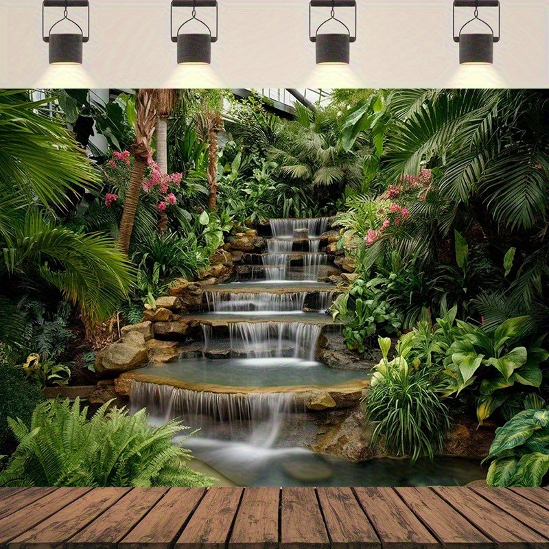 Spa Wellness Center - Watervaltuin Wandtapijt Weelderige tropische planten Stenen
